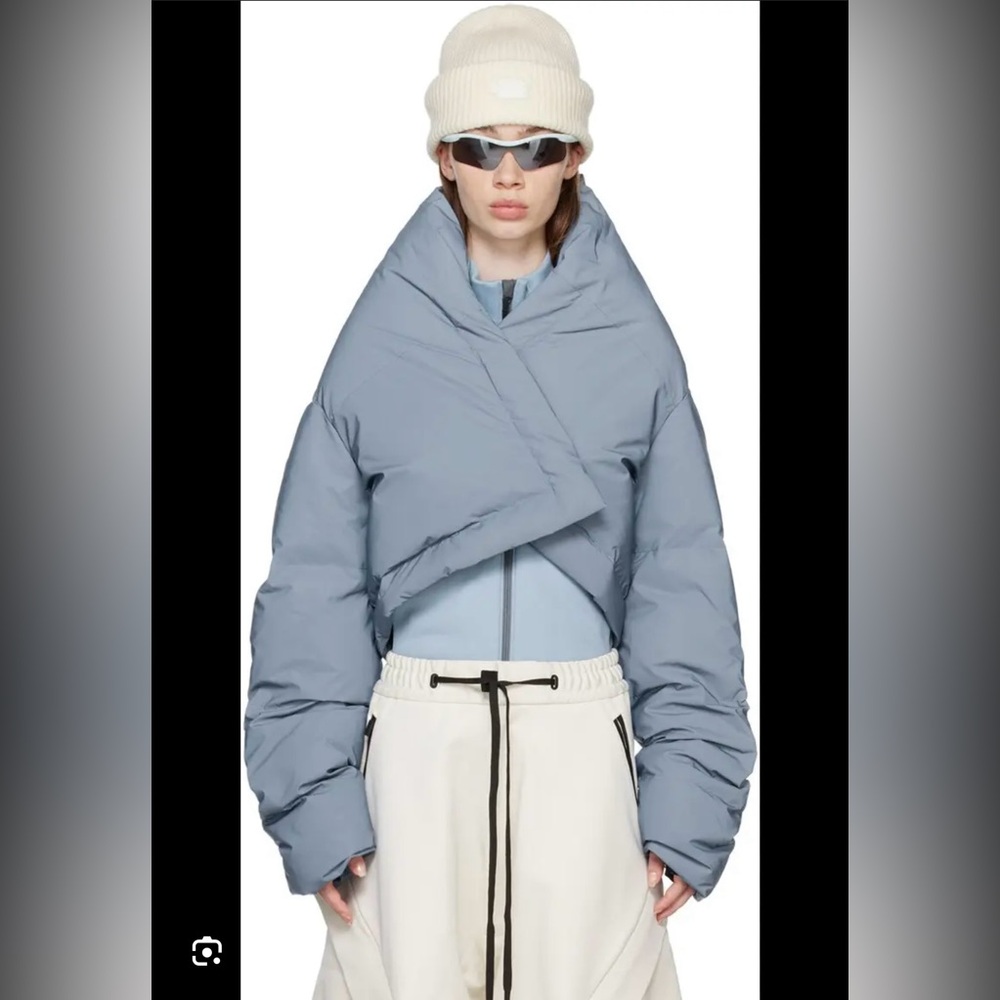 Reflective Blue Cropped Puffer Jacket